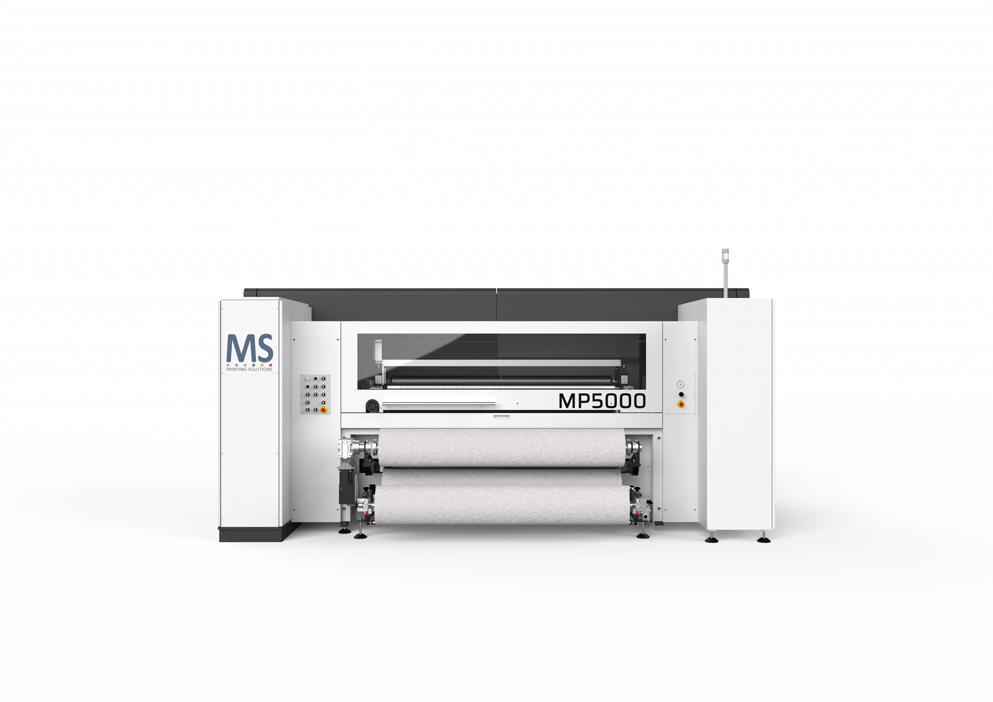 MP5000 printer with roll-handling rear view