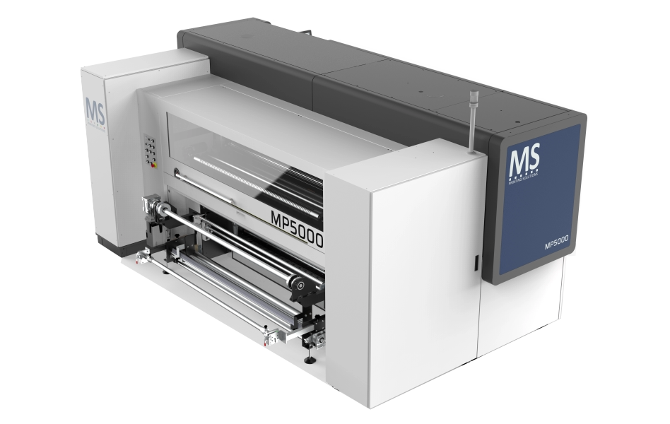MP5000 printer with roll-handling rear view